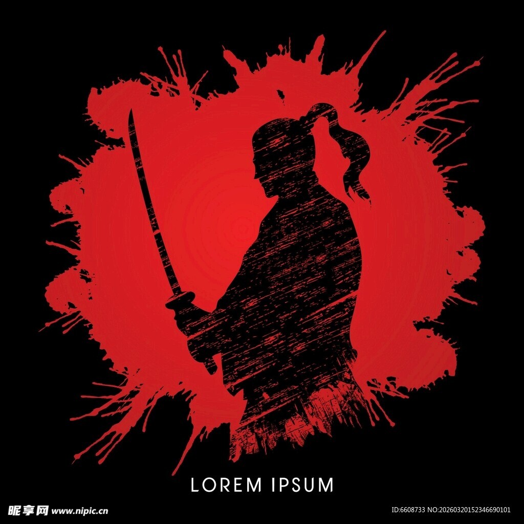 红色背景的武士剪影