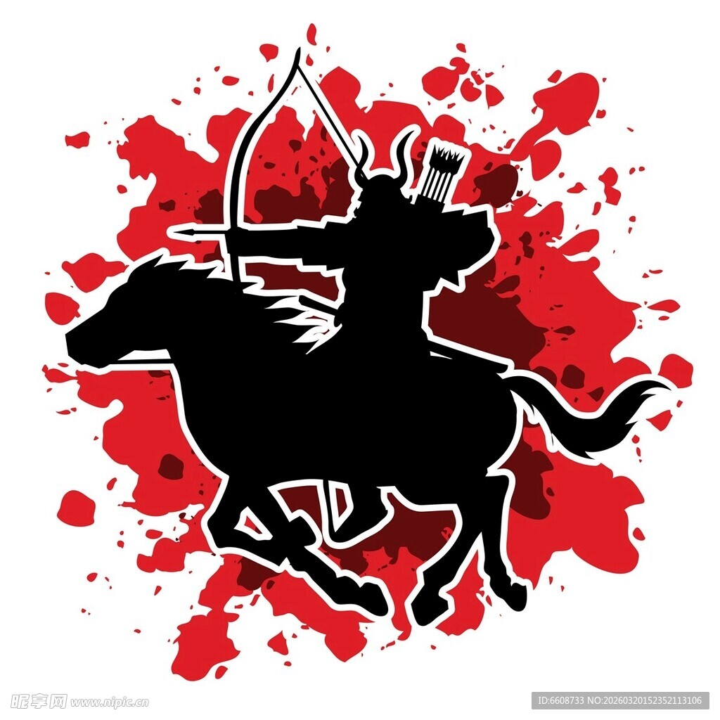 骑马射箭勇士剪影