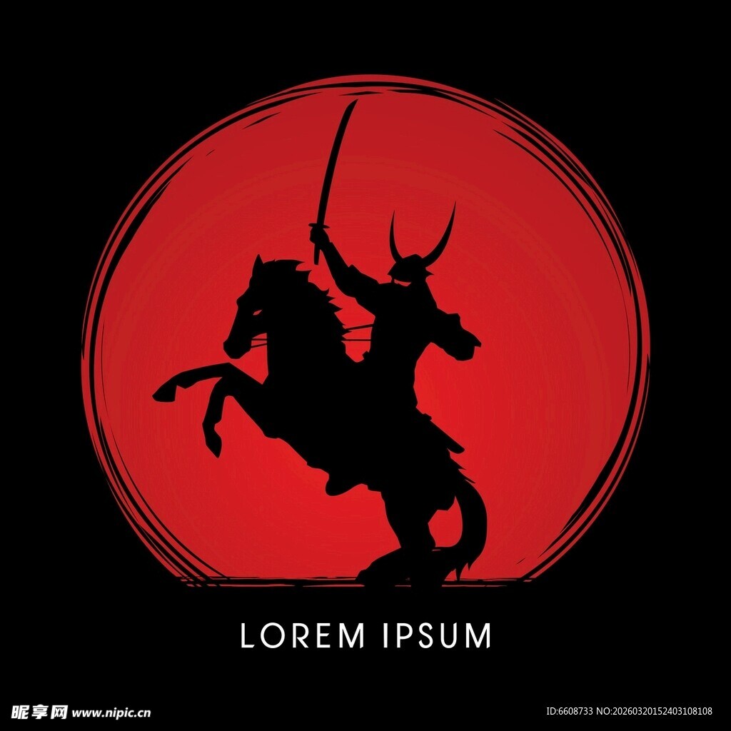 骑马武士剪影红底图案