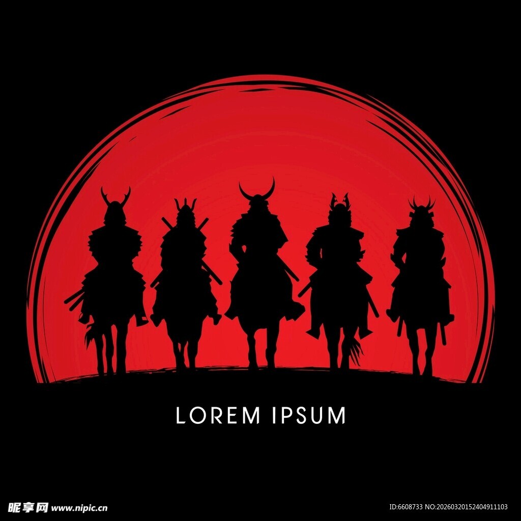 红色背景下的骑士剪影