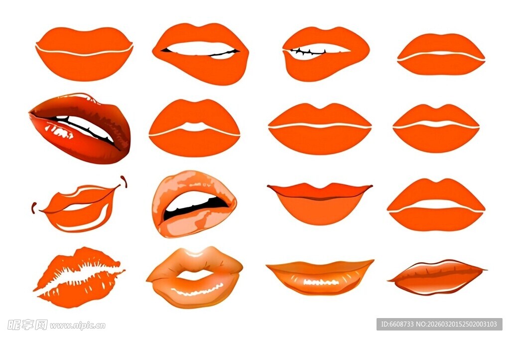 多彩红唇图案集合