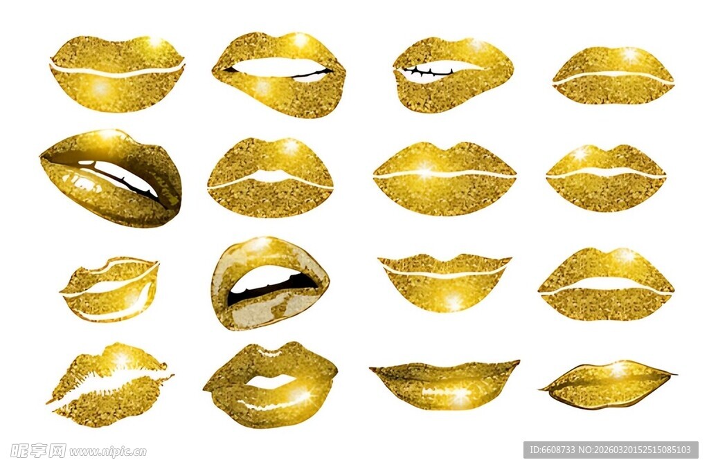 金色嘴唇图案集合