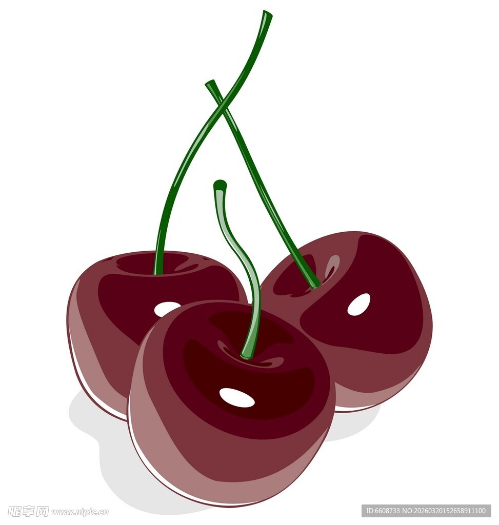 三颗圆润鲜红的樱桃