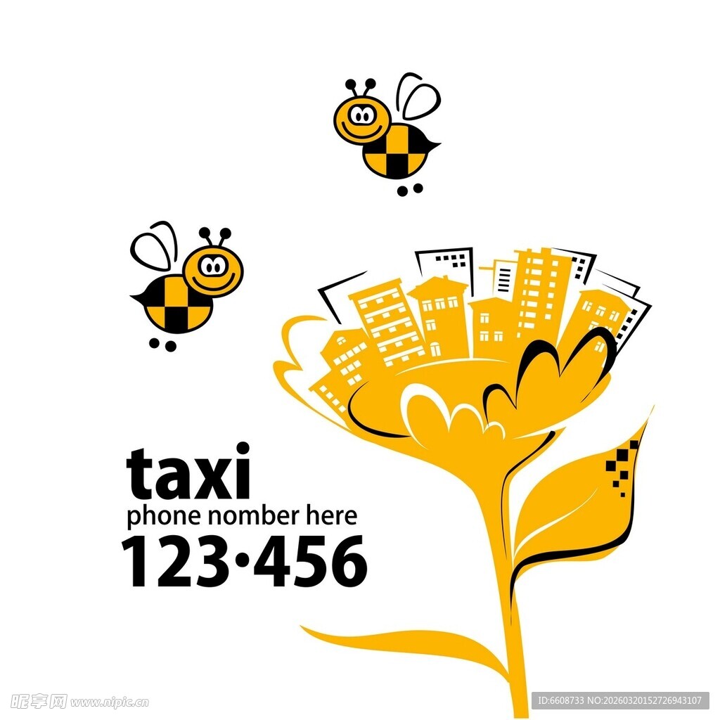 蜜蜂出租车创意插画设计