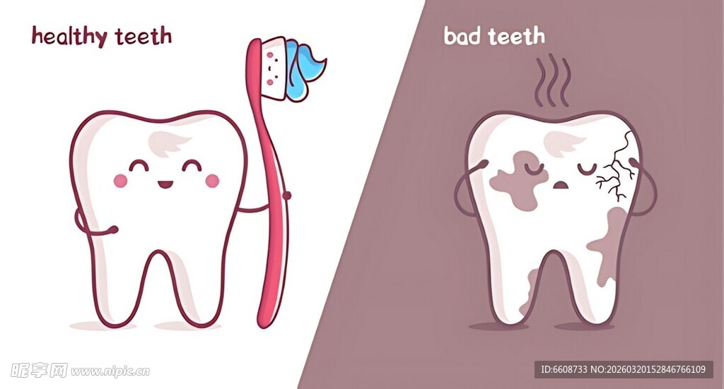 健康与不健康牙齿对比