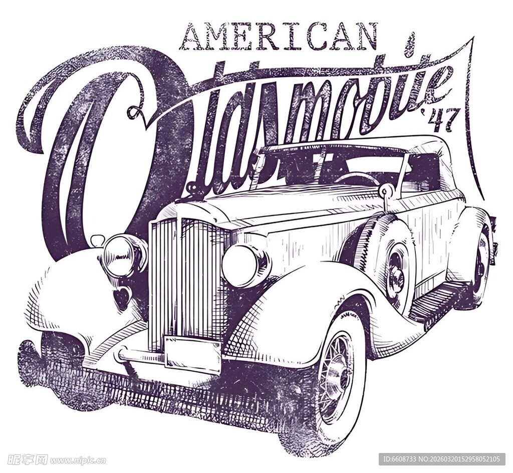 复古美式汽车插画