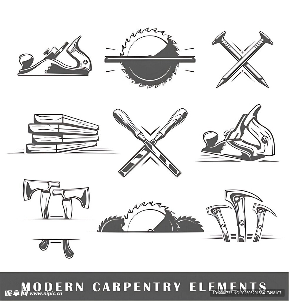 现代木工元素图标集