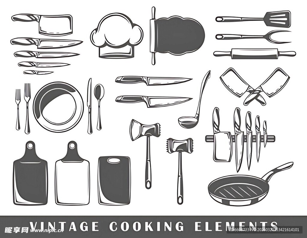 复古烹饪元素图标集