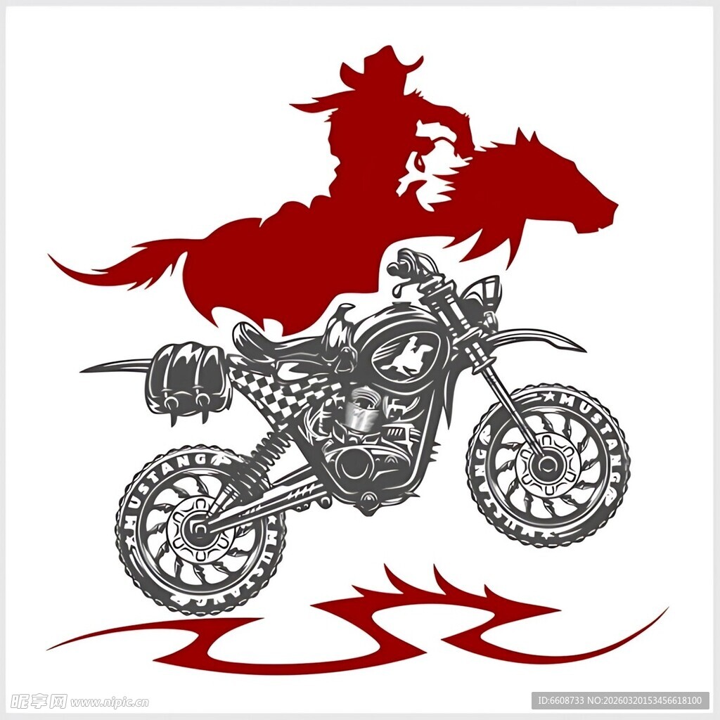 牛仔骑摩托与奔马图案