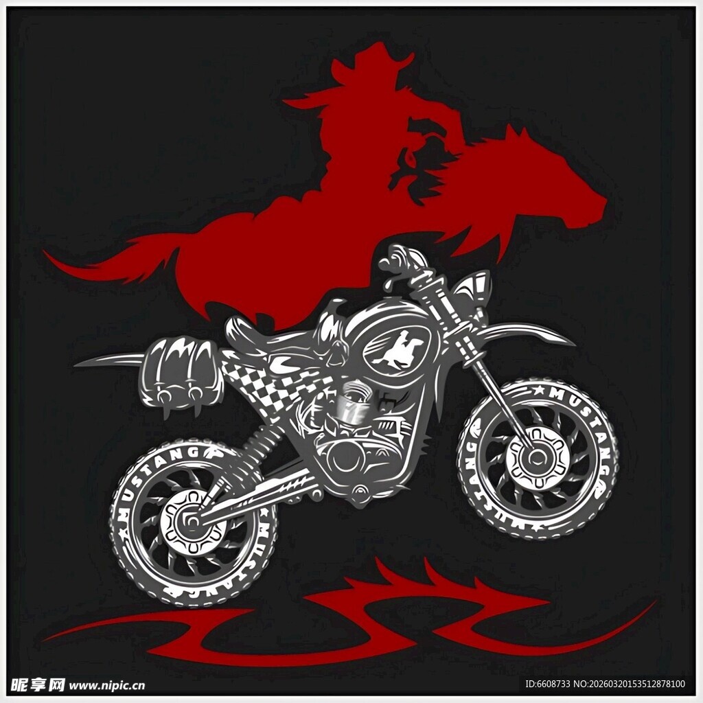 越野摩托骑手剪影图案