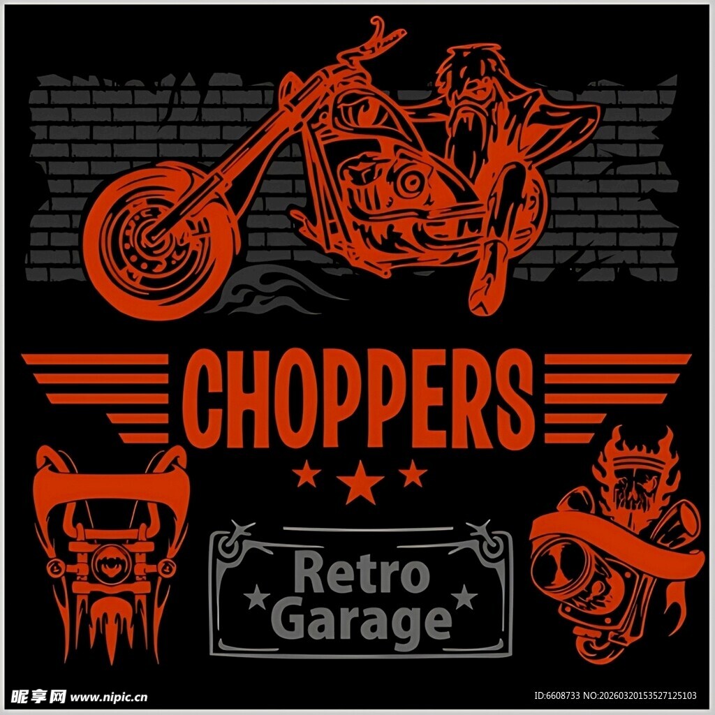 复古摩托车车库主题插画