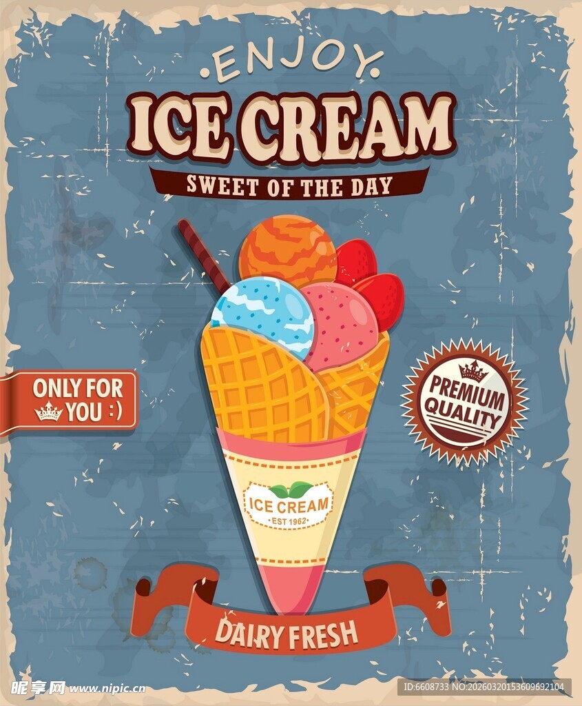 复古风美味冰淇淋海报