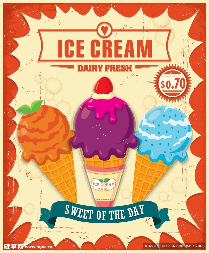 多彩美味冰淇淋插画