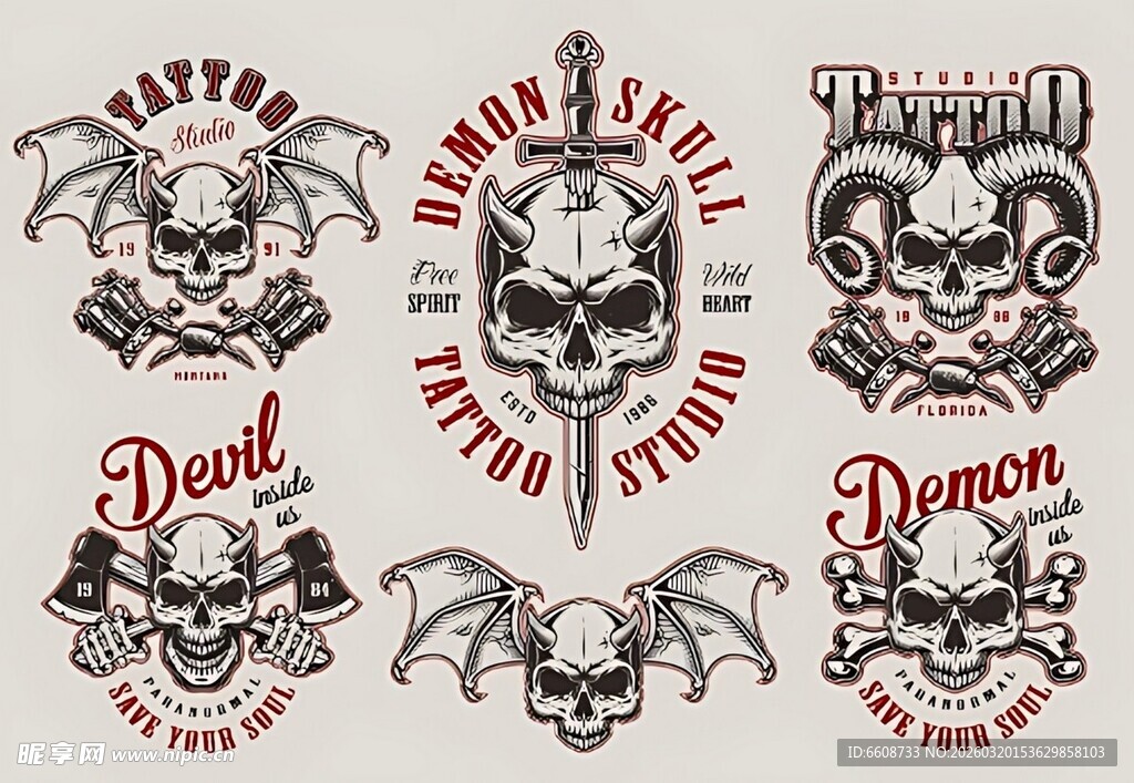 骷髅朋克风纹身图案设计