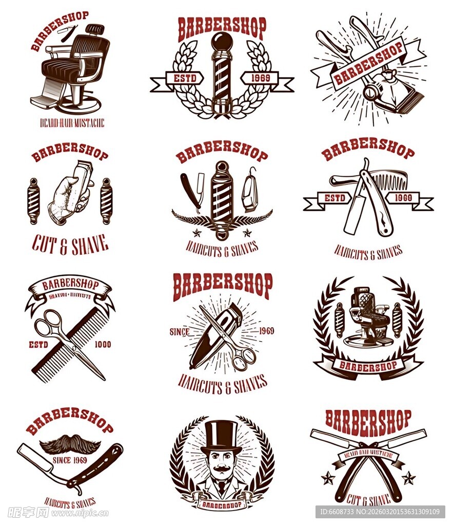 复古理发店标志设计集合