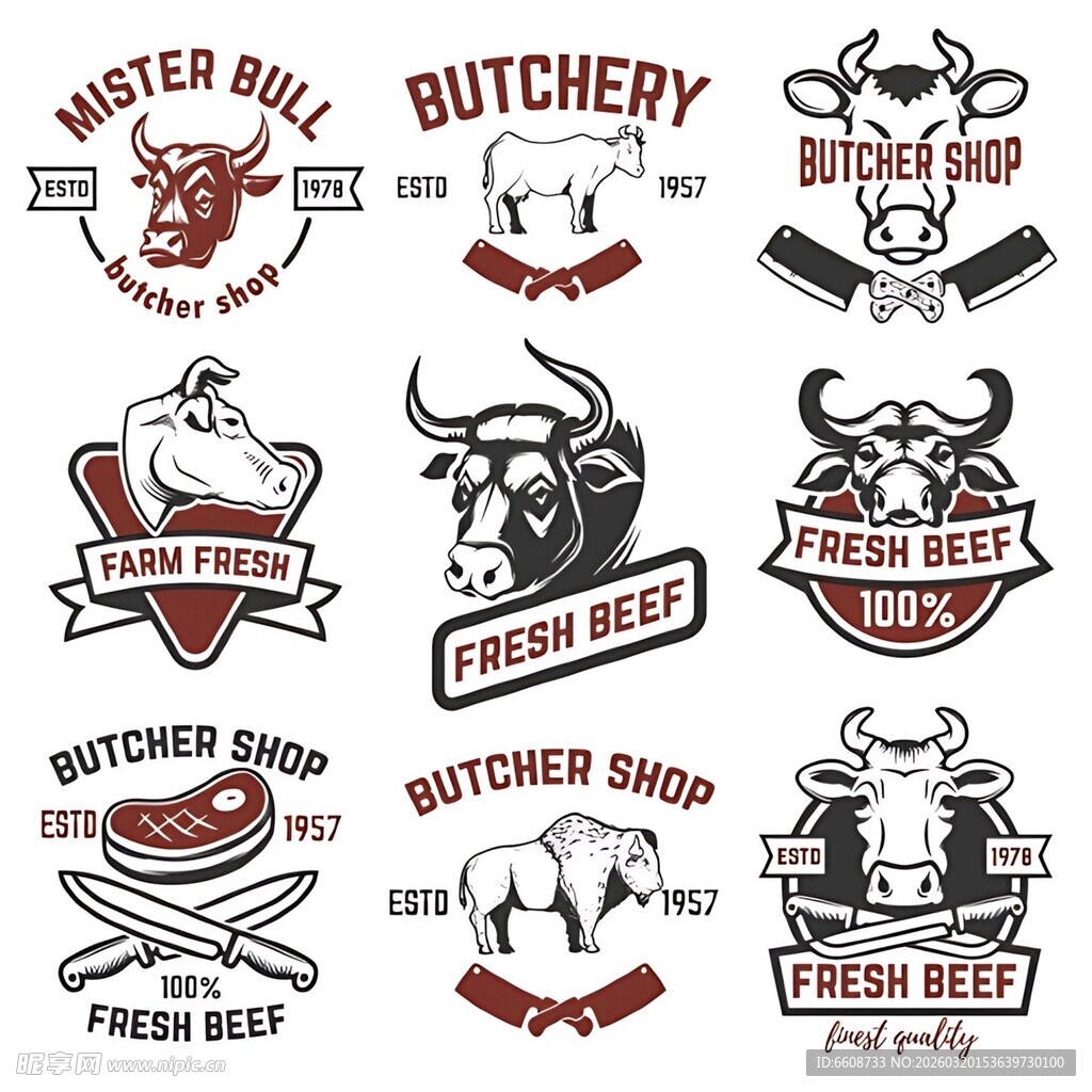 复古风肉类屠宰标志设计