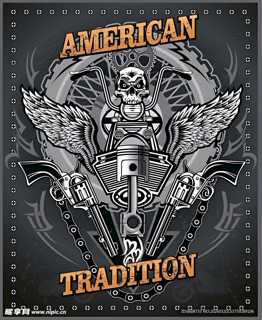 美式传统机车风格图案