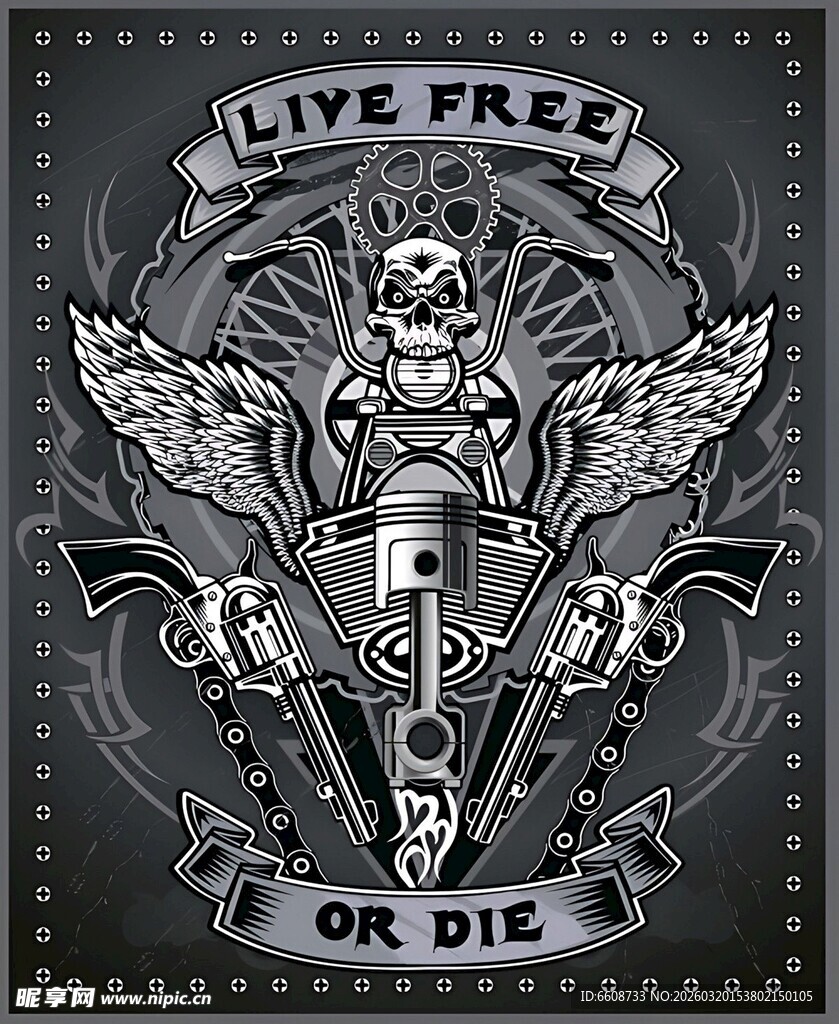 自由至上摩托车主题纹身图案