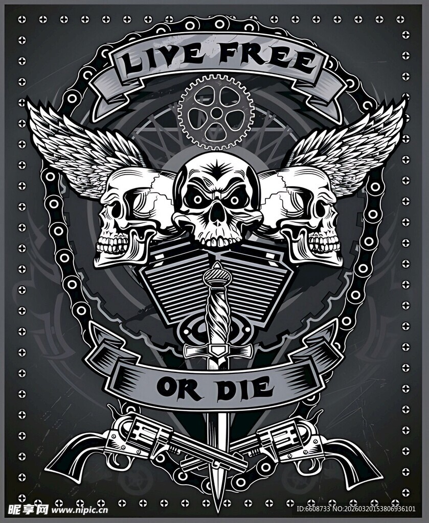 骷髅翅膀朋克风印花图案