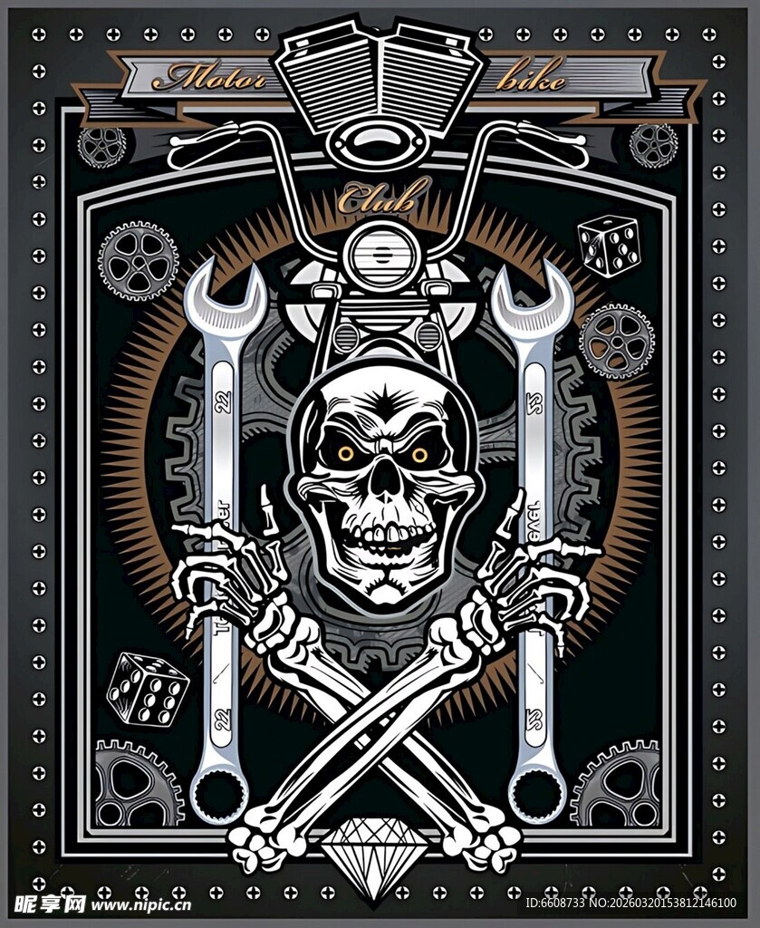 骷髅扳手图案酷炫设计