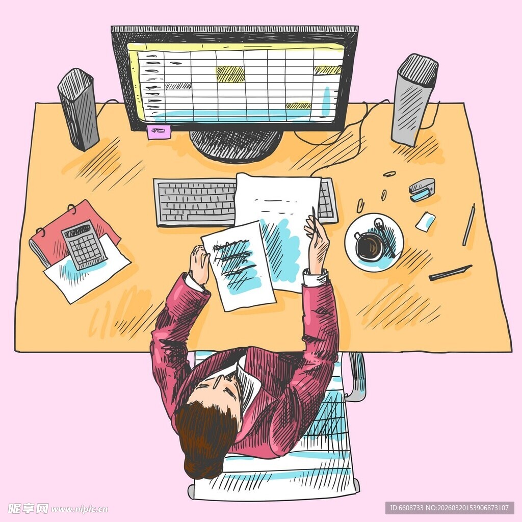 伏案工作的办公场景