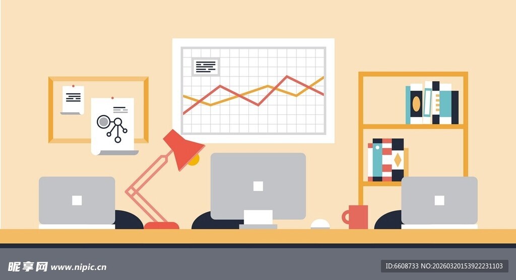 办公室内的工作场景布置