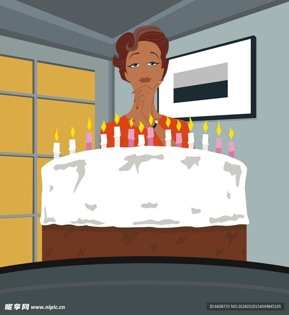 女孩面前的多彩蜡烛蛋糕