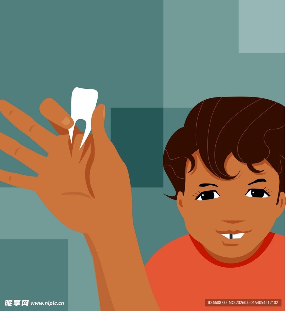 男孩展示掉落的牙齿