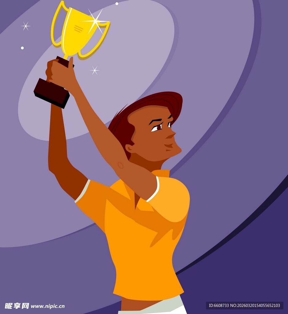 运动员高举奖杯庆祝时刻