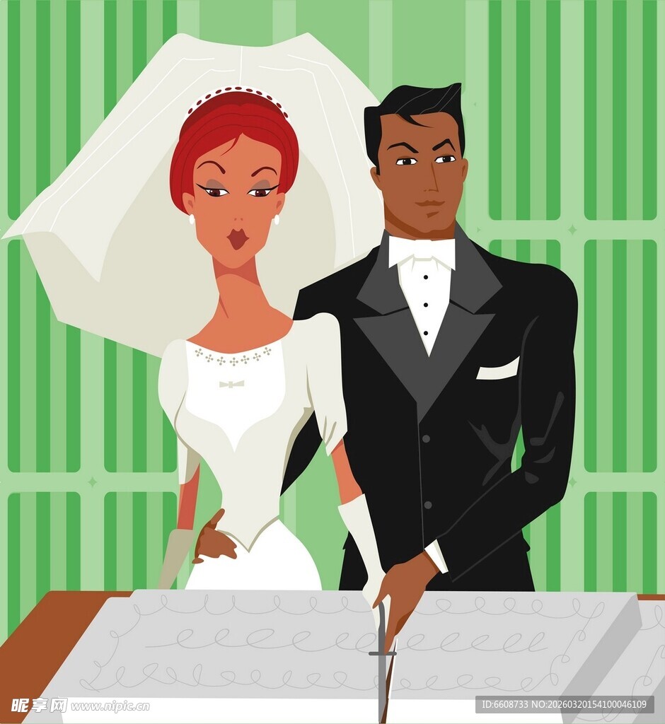 新婚夫妇甜蜜切婚礼蛋糕