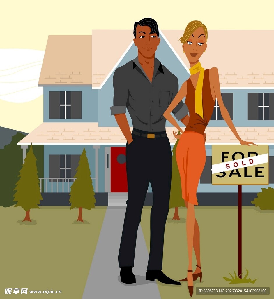 夫妻站在待售房屋前