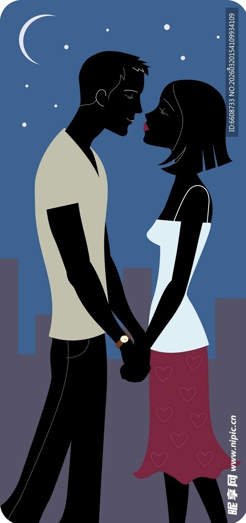 月下情侣牵手浪漫瞬间