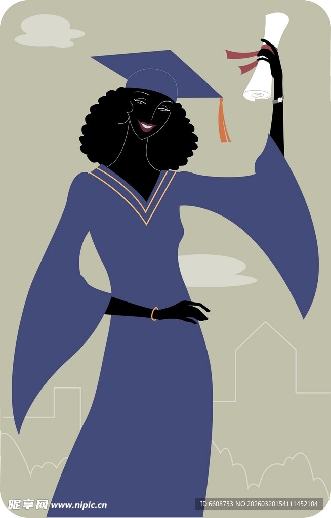 黑人毕业生手持文凭庆祝