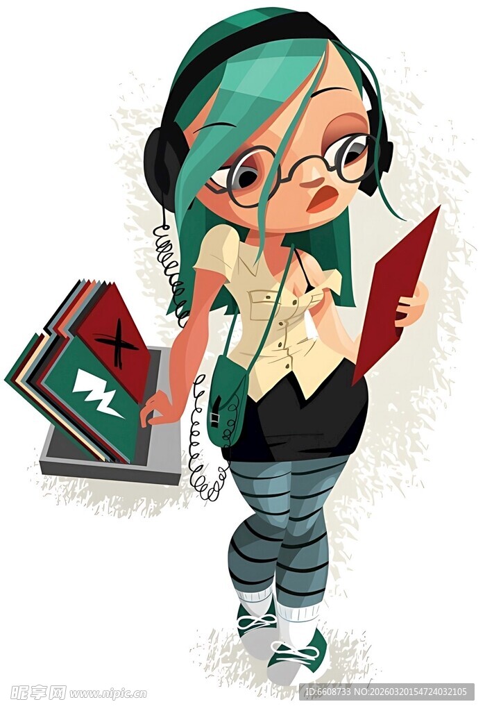 时尚女孩手持书本与电脑