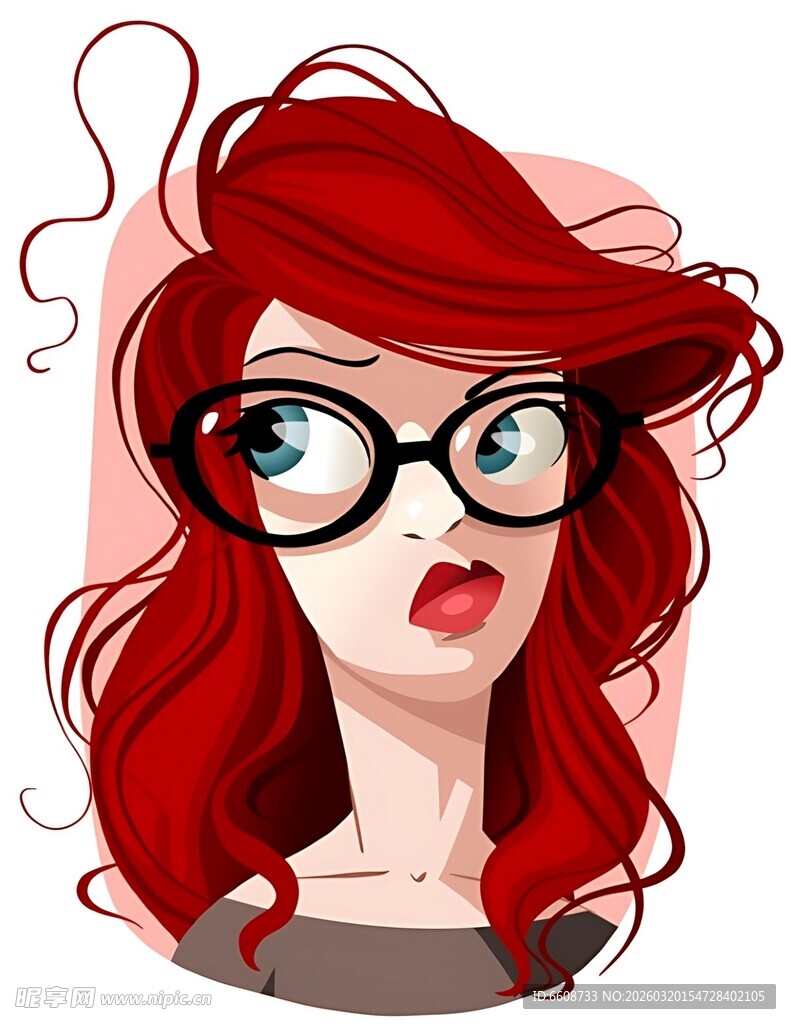 红发戴眼镜的俏皮女孩