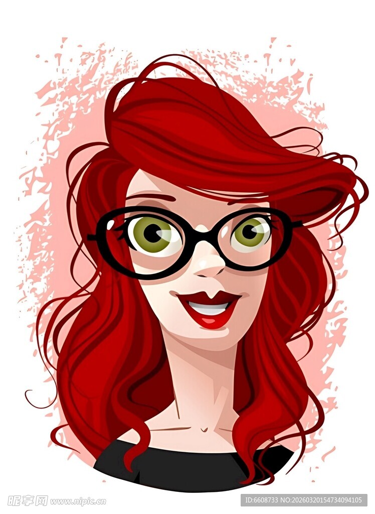 红发戴眼镜的俏皮女孩