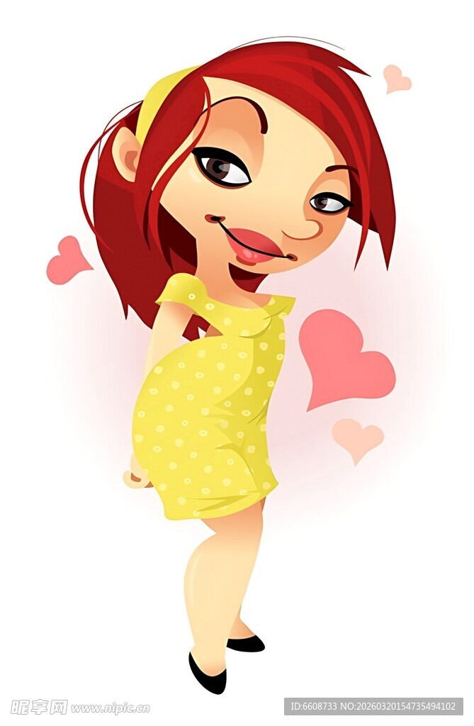红发女孩身着黄裙露甜笑