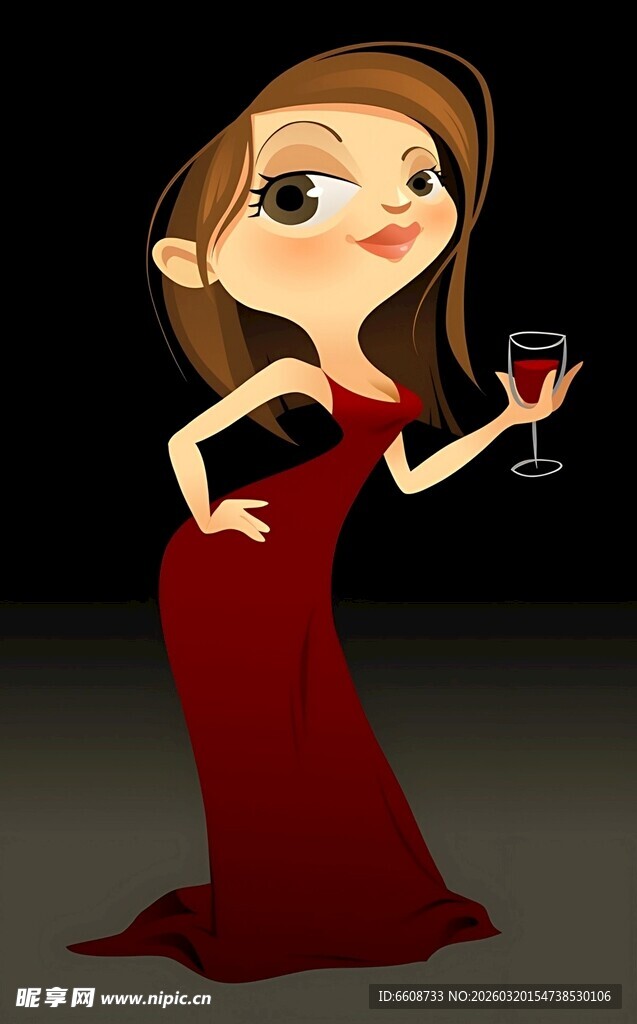 红衣女子优雅持酒杯