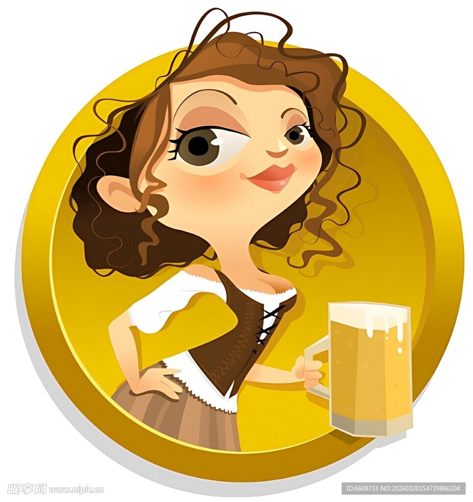 俏皮女招待手持啤酒杯