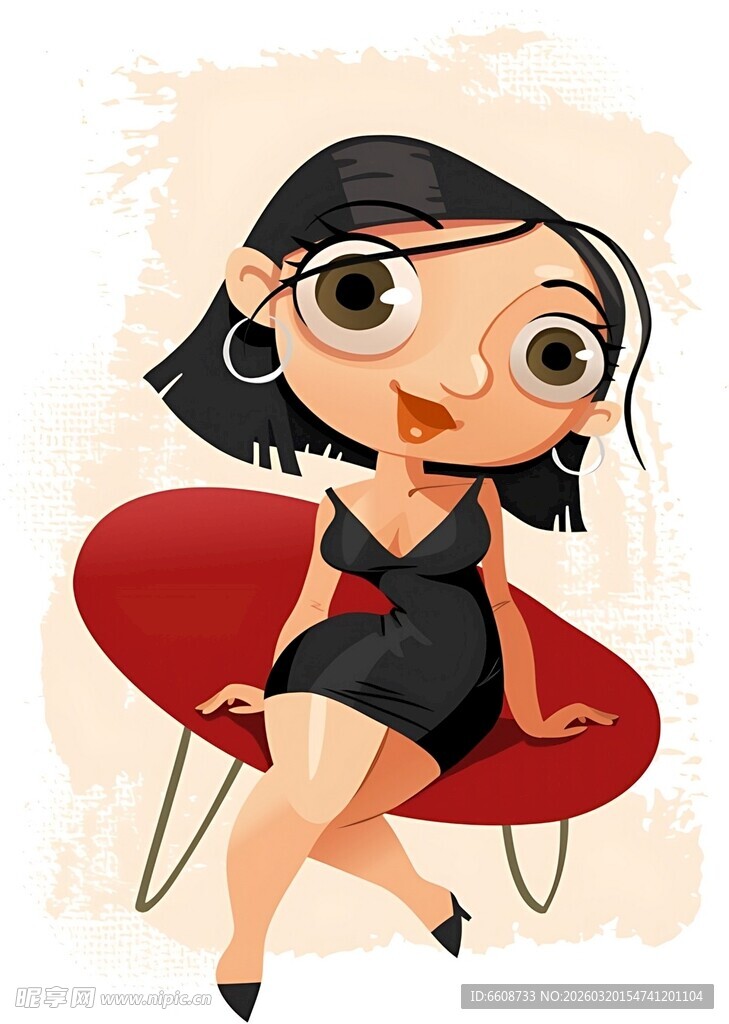 时尚女孩惬意坐于红椅