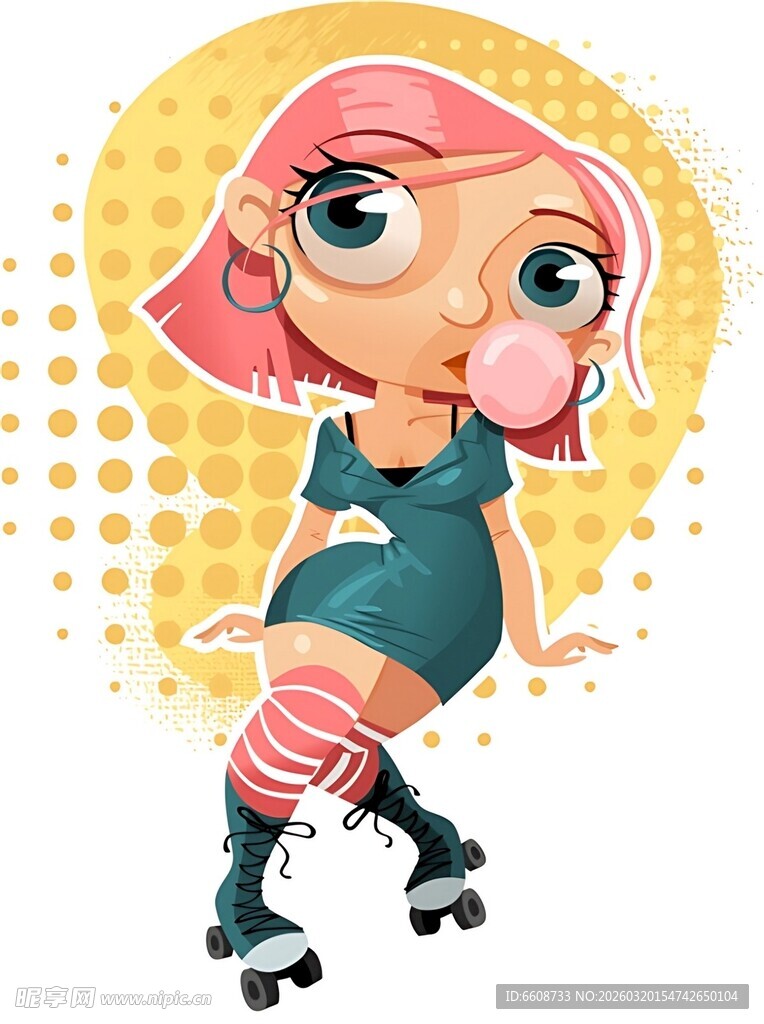 轮滑少女吹泡泡