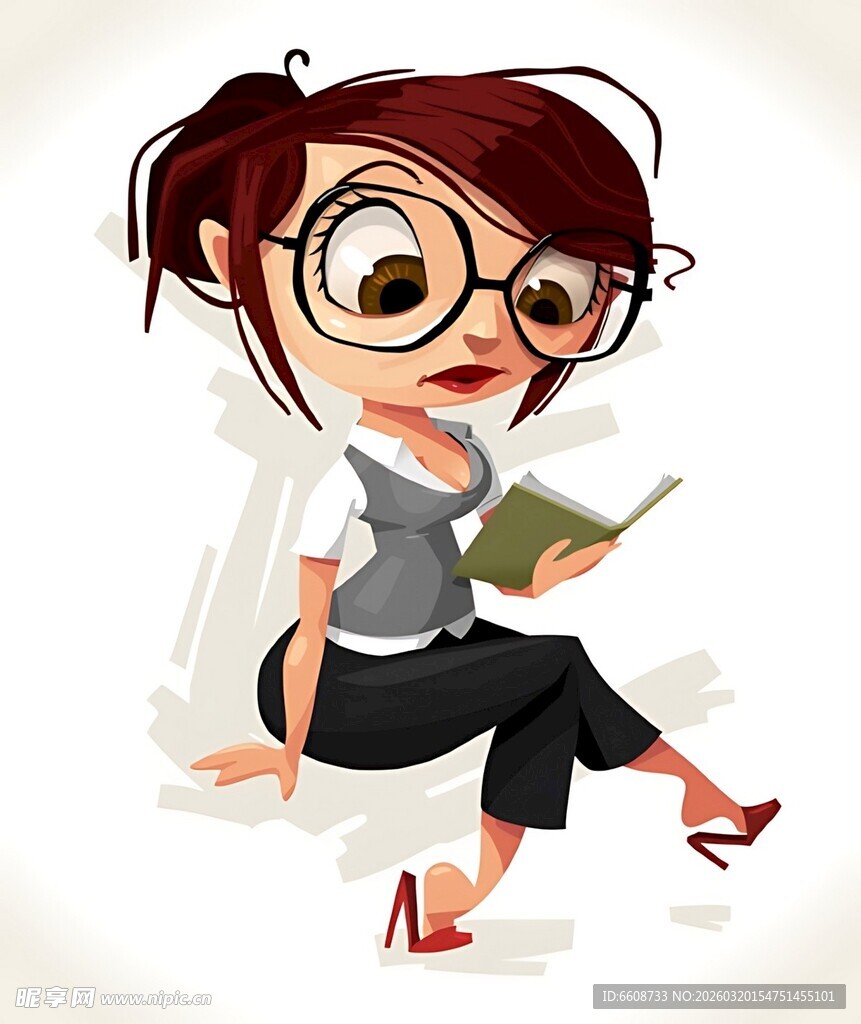 时尚眼镜女孩优雅阅读