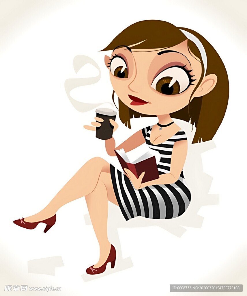 时尚女孩惬意享受咖啡时光