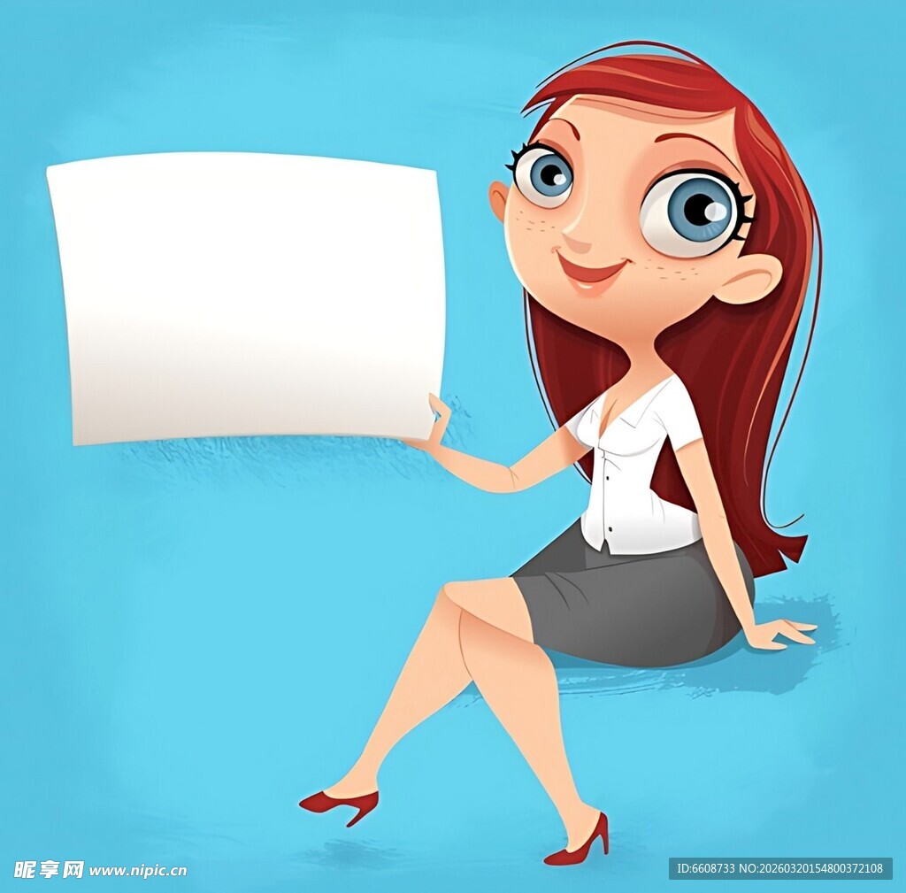 女孩手持空白展板