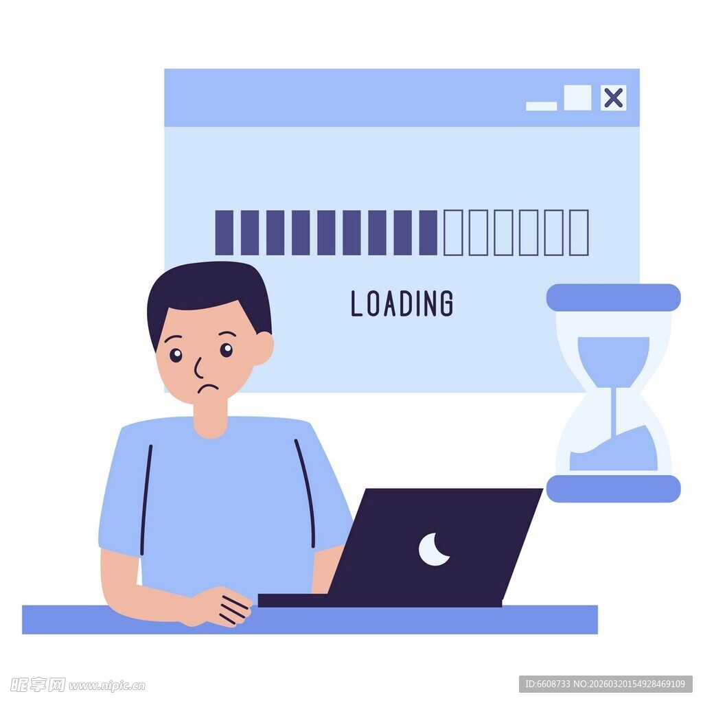 男子等待电脑加载画面