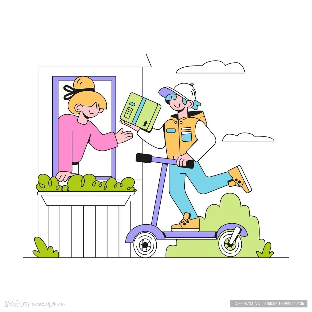 女子递书给骑滑板车男子