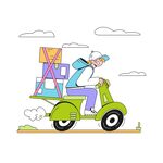 骑踏板车搬家的卡通人物