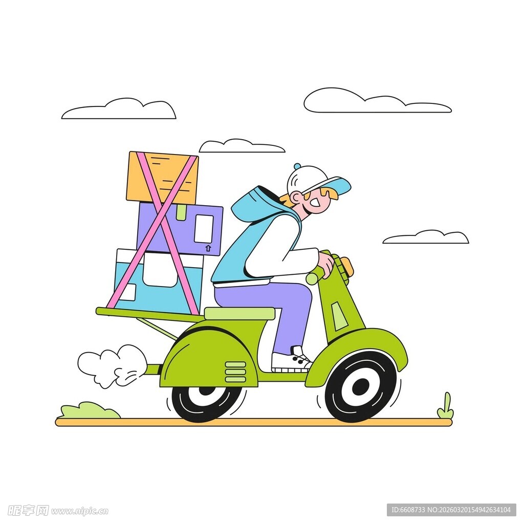 骑踏板车搬家的卡通人物