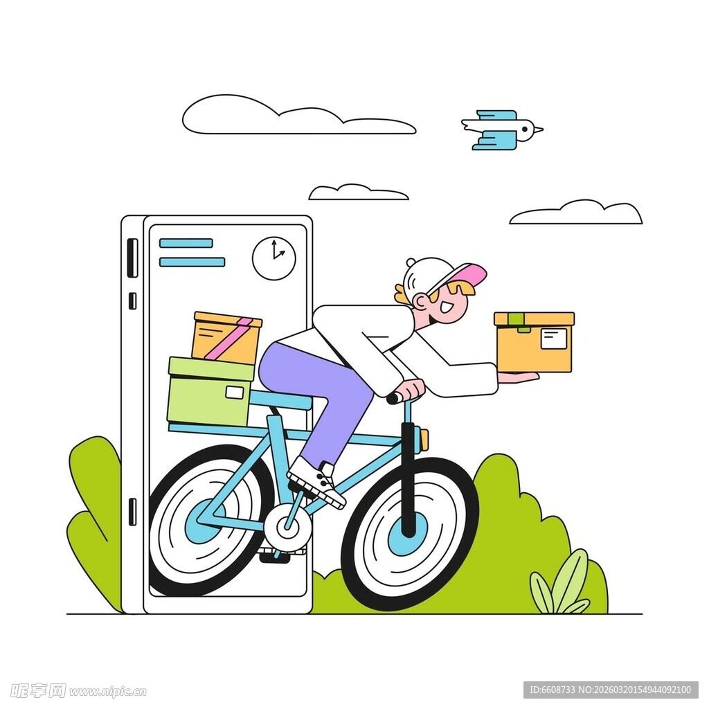 快递员骑车派送包裹