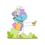 满载购物袋的欢乐女子